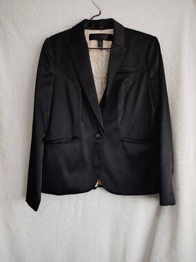 Black Satin Tuxedo Blazer Women’s One Button Evening Career Jacket
